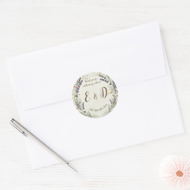 Rond Sticker Mariage rustique Cottagecore (Enveloppe)