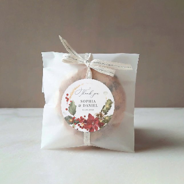 Rond Sticker Mariage Rustique Pine Poinsettia (Créateur téléchargé)