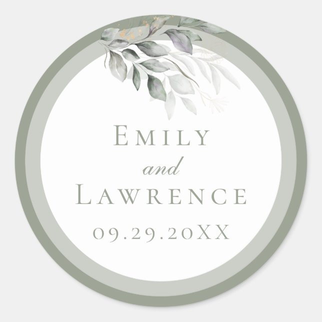 Rond Sticker Mariage Sage Green Eucalyptus (Devant)