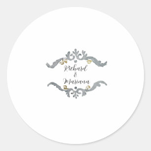 Rond Sticker Mariage Silver&Gold Monogram avec nom