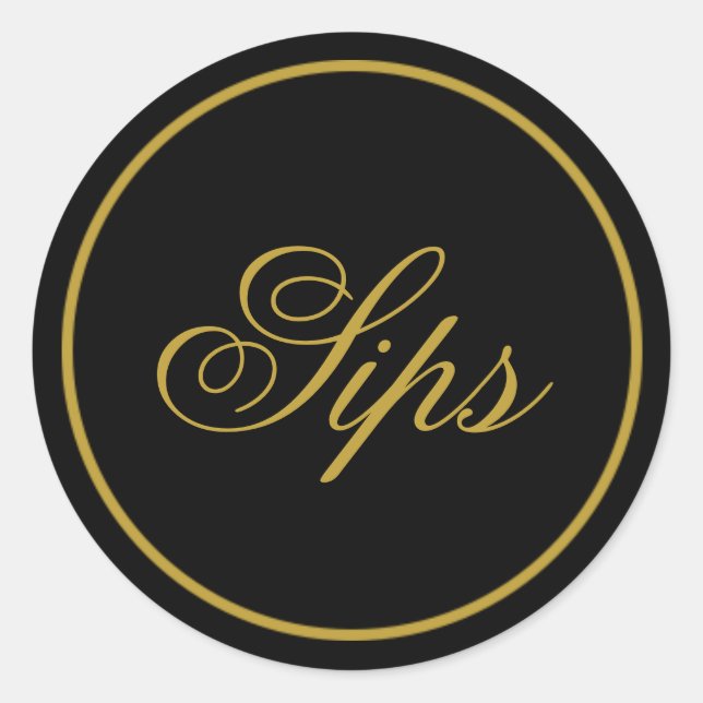 Rond Sticker Mariage "Sips" - Or noir (Devant)