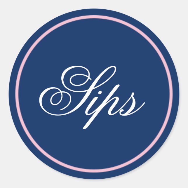 Rond Sticker Mariage "Sips" - Rose/Marine (Devant)