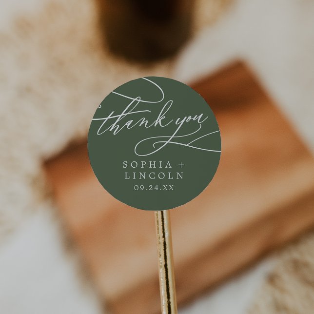 Rond Sticker Mariage SOPHIA Olive Green (SOPHIA Olive Green Wedding Thank You Sticker)