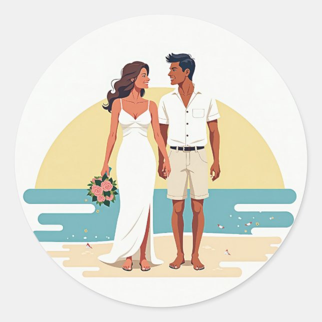 Rond Sticker Mariage Sunset Beach (Devant)