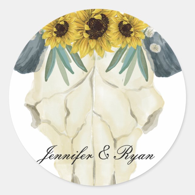 Rond Sticker Mariage Tournesol et Taureau (Devant)