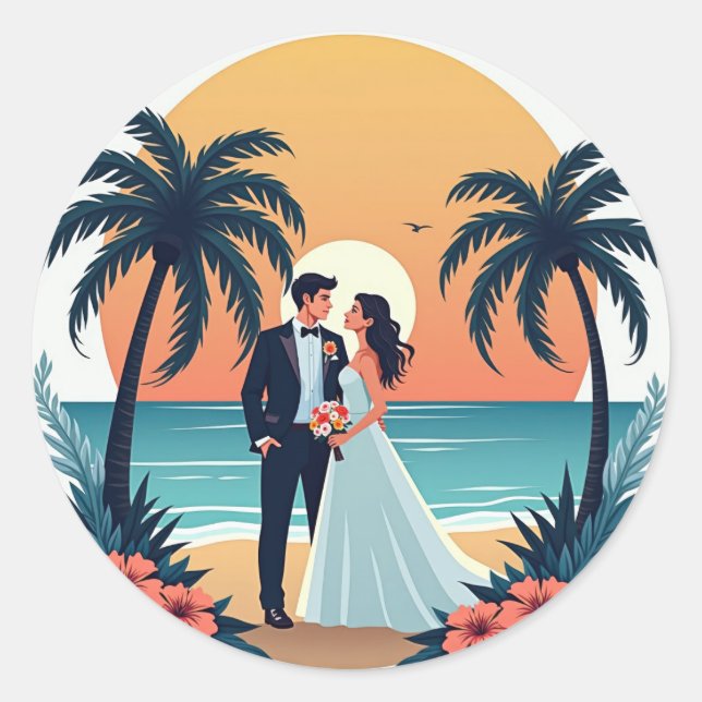 Rond Sticker Mariage Tropical Sunset (Devant)