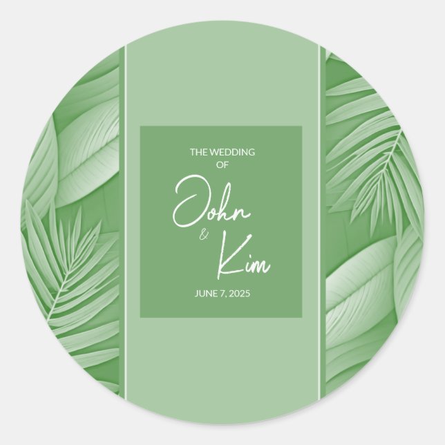 Rond Sticker Mariage vert tropical (Devant)