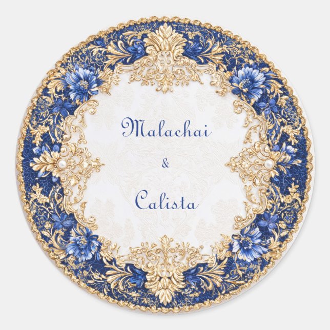 Rond Sticker Mariage Victorian Blue & Gold (Devant)