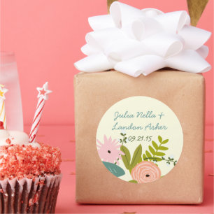 Rond Sticker Mariage vintage de la flore et de la faune