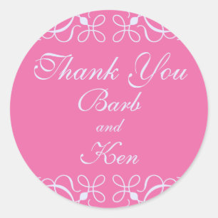 Rond Sticker Merci à rouleaux en rose bonbon