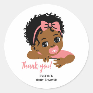 Rond Sticker Merci baby shower Black Girl