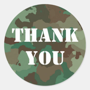 Rond Sticker Merci Camouflage Vert Militaire