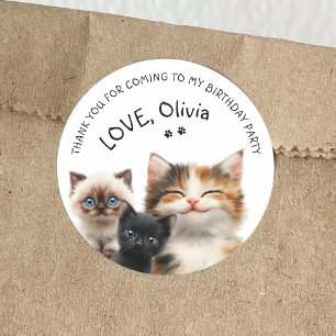Rond Sticker Merci d'anniversaire de chats mignons