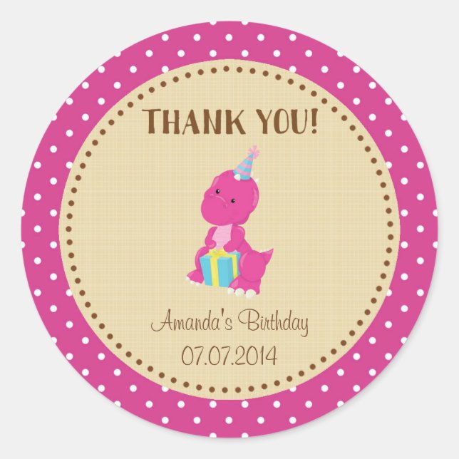 Rond Sticker Merci d'anniversaire de Dinosaur (Devant)