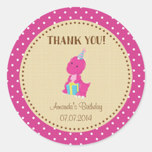 Rond Sticker Merci d'anniversaire de Dinosaur