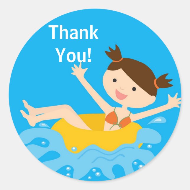 Rond Sticker Merci d'anniversaire de la piscine (Devant)