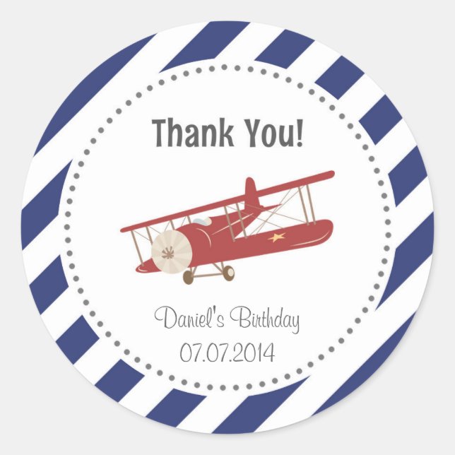 Rond Sticker Merci d'anniversaire de l'avion (Devant)