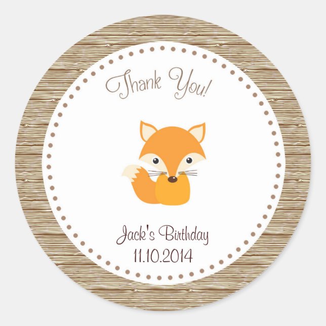 Rond Sticker Merci d'anniversaire Fox Woodland (Devant)