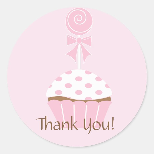 Rond Sticker Merci d'anniversaire heureux Cupcake Lolli (Devant)
