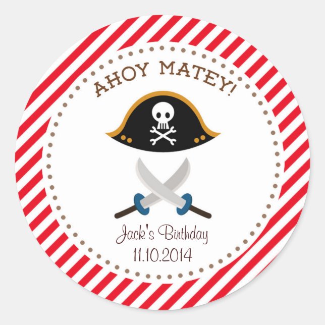 Rond Sticker Merci d'anniversaire Pirate Rouge (Devant)