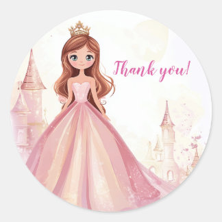 Rond Sticker Merci d'anniversaire princesse filles mign