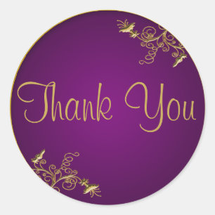 Rond Sticker Merci de diamètre 1,5 po violet et or
