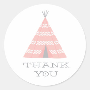 Rond Sticker Merci de fête d'anniversaire Teepee