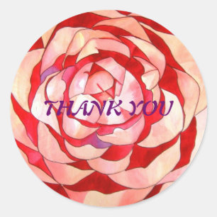 Rond sticker Merci de fleur de Camellia rose