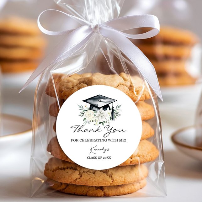 Rond Sticker Merci de graduation élégant - Casquette no (Celebrate your achievement in style with this elegant graduation thank-you sticker! 🎓✨ #ClassOf2025)