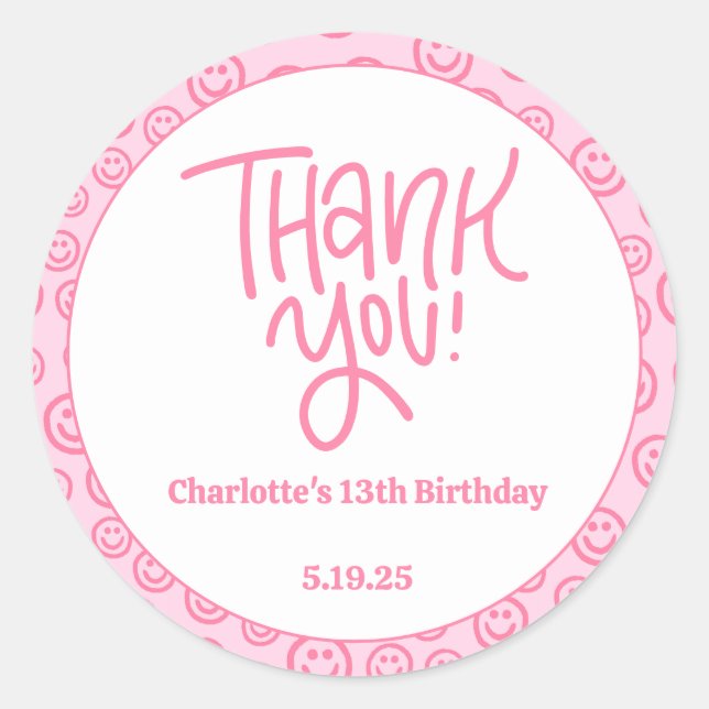 Rond Sticker Merci de l'anniversaire de Preppy (Devant)