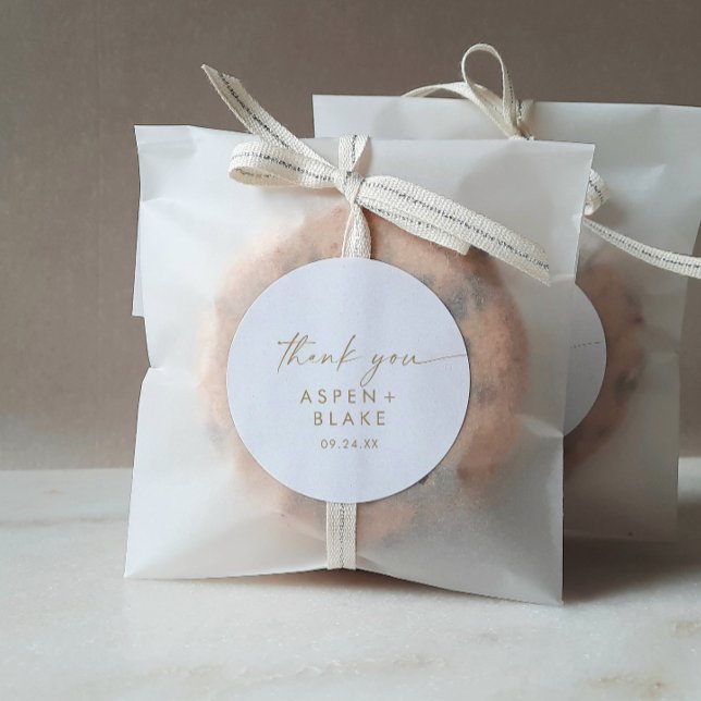 Rond Sticker Merci de mariage moderne Gold Script Favor (Créateur téléchargé)