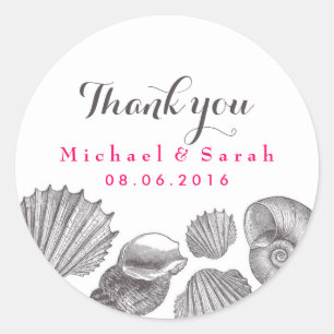 Rond Sticker Merci de mariage White Seashells Beach