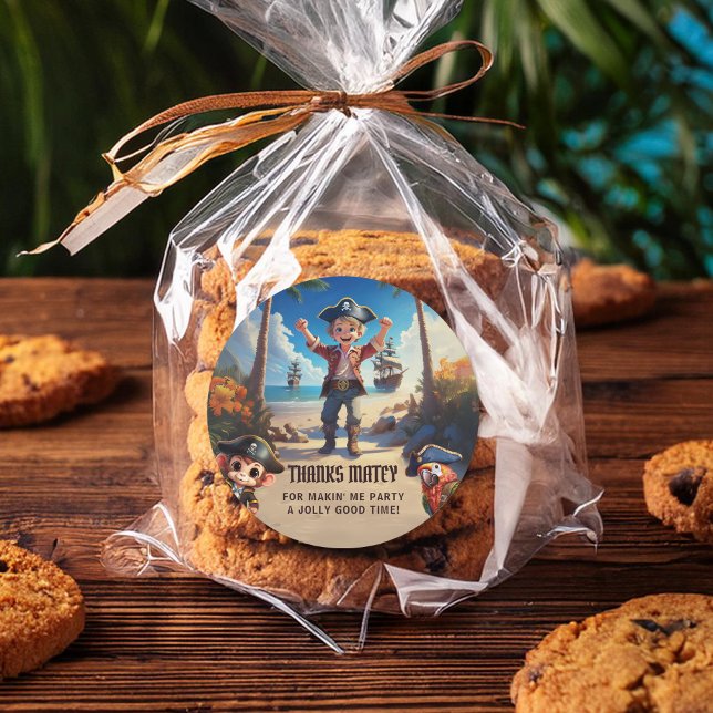 Rond Sticker Merci de pirate de l'île tropicale (Créateur téléchargé)