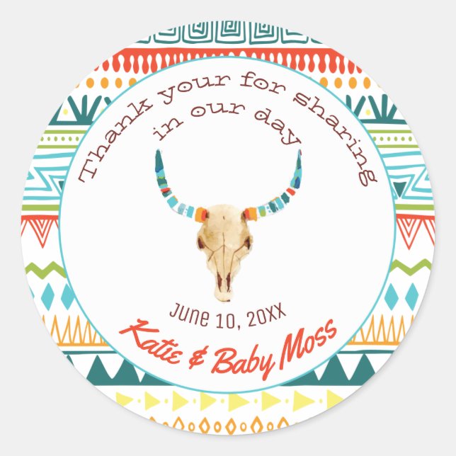 Rond Sticker Merci Favor | Boho Chic (Devant)