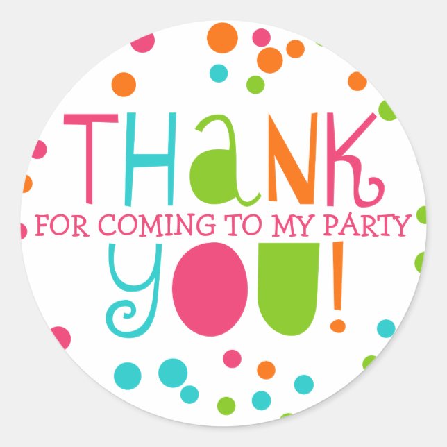 Rond Sticker Merci Favor Polka Dot Party (Devant)