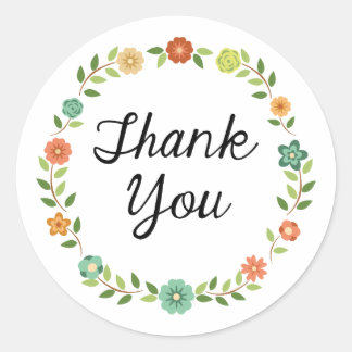 Rond Sticker Merci Floral Wreath