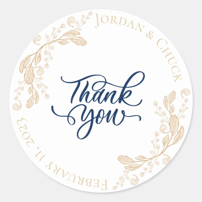 Rond Sticker Merci Gold Leaf Wedding Favor (Devant)
