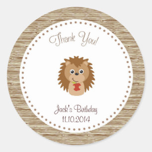 Rond Sticker Merci Hedgehog Birthday Woodland