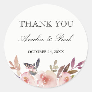 Rond Sticker Merci Mariage Aquarelle Peonies