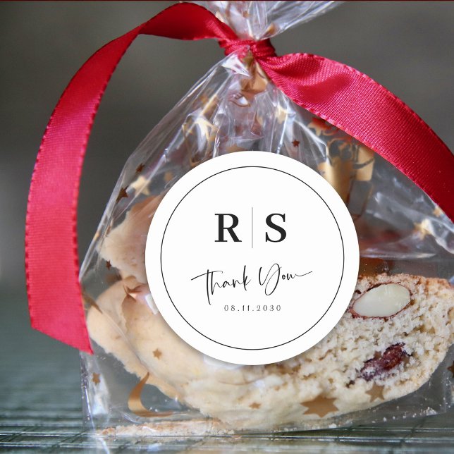 Rond Sticker Merci mariage - Initiales et élégance (Wedding Thank You Sticker - Initials & Elegance Customize)