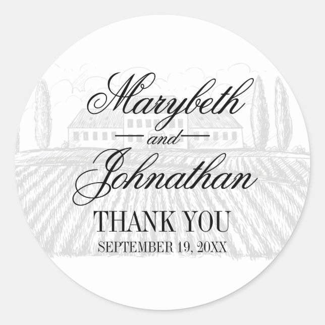 Rond Sticker Merci Mariage Toile & Calligraphie (Devant)