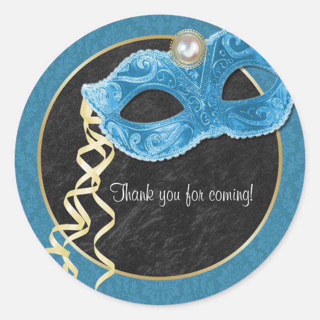 Rond Sticker Merci Masquerade Party - turquoise (Devant)