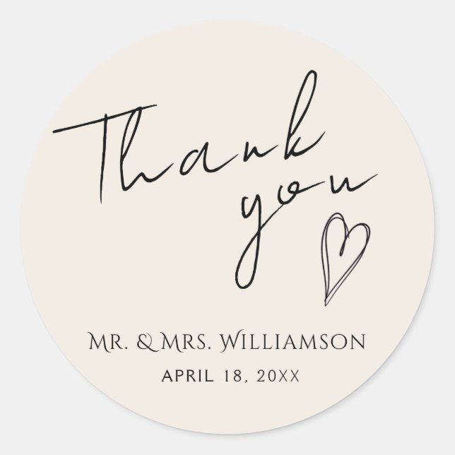 Rond Sticker Merci minimaliste Mariage moderne (Devant)