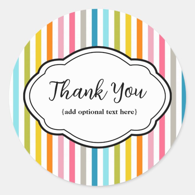 Rond Sticker Merci personnalisable Stripes arc-en-ciel (Devant)