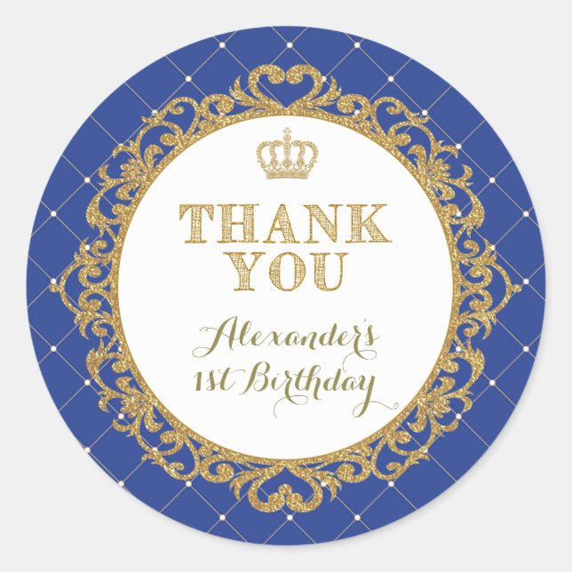 Rond Sticker Merci Royal Prince Baby Anniversaire Favor (Devant)