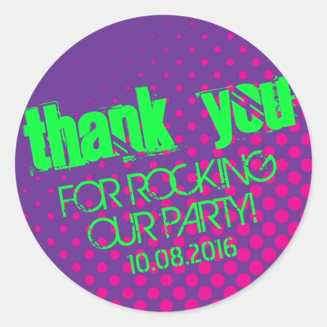 Rond Sticker mi-teint cool Party Rock violet et rose (Devant)
