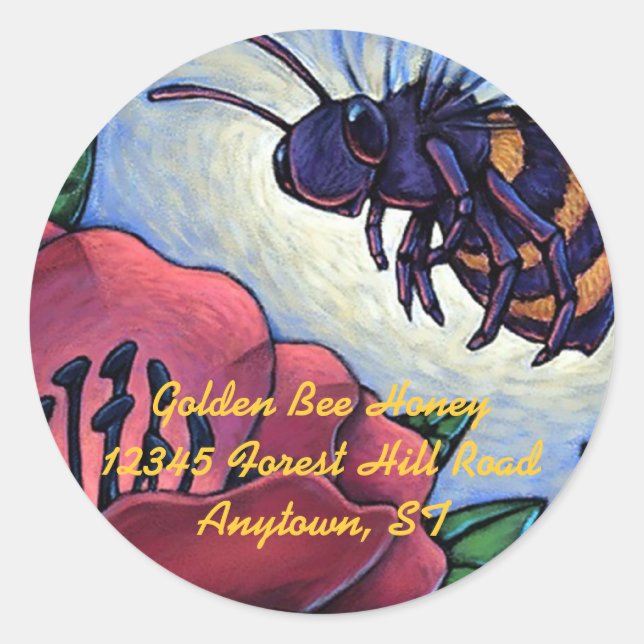Rond Sticker Miel Bee Visite Fleurs Beekeeper Produit (Devant)