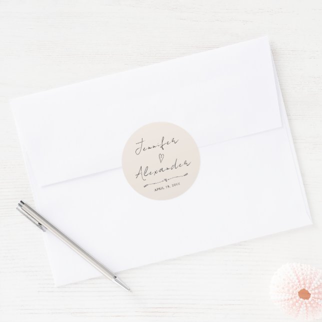 Rond Sticker minimaliste Mariage moderne (Enveloppe)