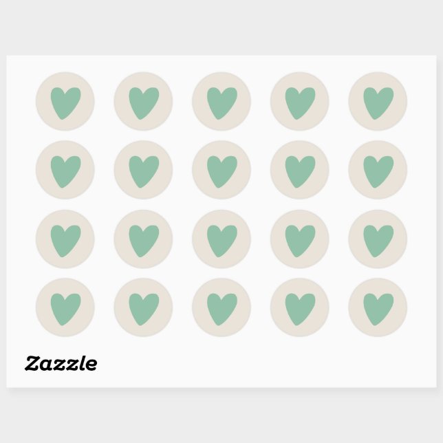 Rond Sticker Mint Green Heart Round Set de 20 (Feuille)