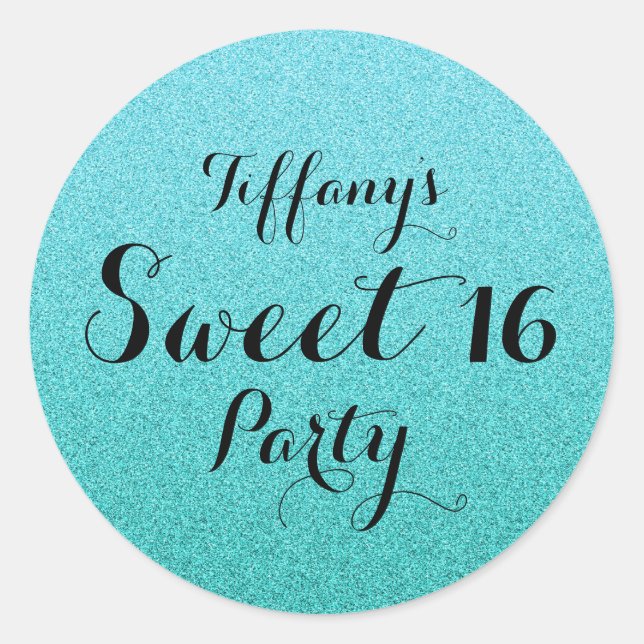 Rond Sticker Mint Parties scintillant Turquoise Faux Om (Devant)